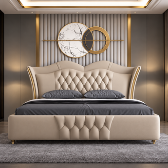 🟢 IN STOCK Dreamscape Super King Gas Lifting Modern Luxury Leather Upholstery Bedframe - Beige