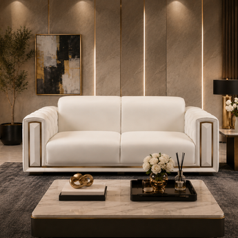🟢 IN STOCK 1.7M Beirut Modern Italian Luxury Leather Oat Upholstery Two-Seater Sofa Set