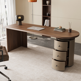 Belarus Walnut Executive Office Desk with Saddle Leather Finish