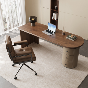 Belarus Walnut Executive Office Desk with Saddle Leather Finish