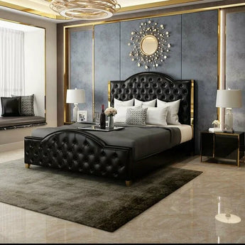 Signature Bellamy Luxury Upholstered Leather Solid Wood Bed Frame