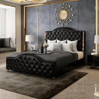 Signature Bellamy Luxury Upholstered Leather Solid Wood Bed Frame