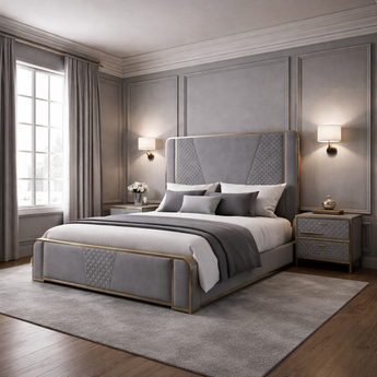 Bentley Solid Wood Gold Brushed Upholstered Leather 3 Piece Bedroom Suite Set