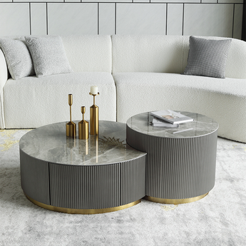 1.5M Modern Italian Luxury Billie Grey Cabinet Paint Solid Wood Sintered Stone Top Coffee Table Set
