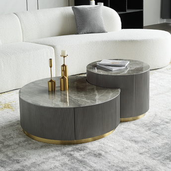 1.5M Modern Italian Luxury Billie Grey Cabinet Paint Solid Wood Sintered Stone Top Coffee Table Set