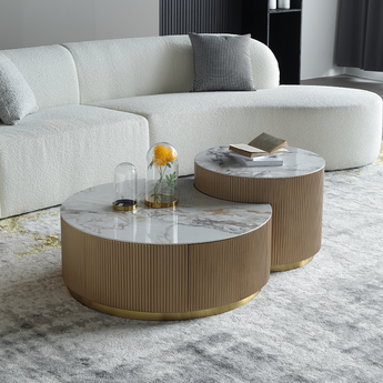 1.5M Modern Italian Luxury Billie Brown Cabinet Paint Solid Wood Sintered Stone Top Coffee Table Set