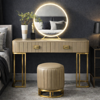 Bottega 3 Piece Luxury Stone Top Leather Upholstery Vanity Set