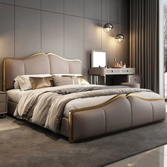 Signature Carlyn Upholstered Leather Solid Wood Bed Frame
