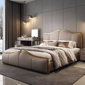 Signature Carlyn Upholstered Leather Solid Wood Bed Frame