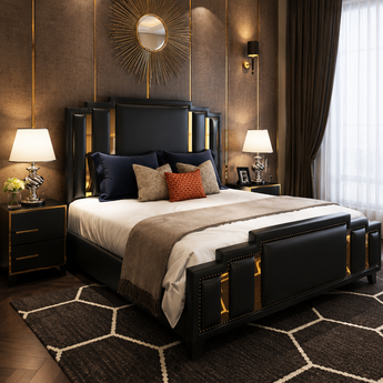 Celestial Black Modern Luxury Beds Gas Lifting Storage Leather Upholstery Bedframe