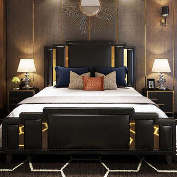 Celestial Black Modern Luxury Beds Gas Lifting Storage Leather Upholstery Bedframe