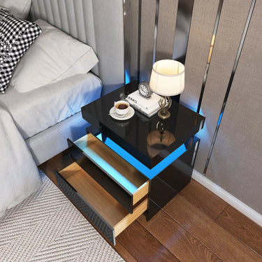 Chroma high gloss black smart bedside table with Bluetooth speakers