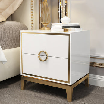 White Circula High Gloss Nightstand with Brushed Gold Frame
