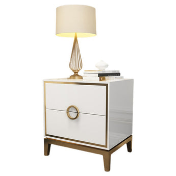 White Circula High Gloss Nightstand with Brushed Gold Frame