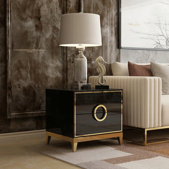Circula High Gloss Nightstand with Brushed Gold Frame