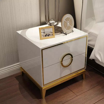 Circula High Gloss Nightstand with Brushed Gold Frame