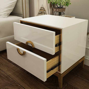 🟢 IN STOCK Circula High Gloss Nightstand with Brushed Gold Frame.