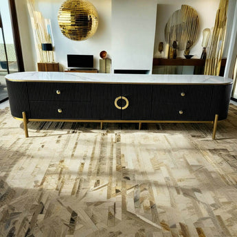 Circula Modern Italian Luxury Black Gold Sintered Stone TV Stand