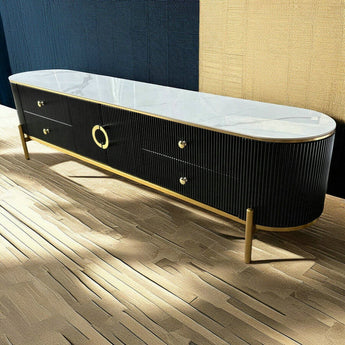 Circula Modern Italian Luxury Black Gold Sintered Stone TV Stand