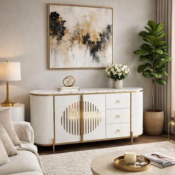 🟢 IN STOCK 1.5M Circula Luxury Thick Marble Top Solid Wood Sideboard