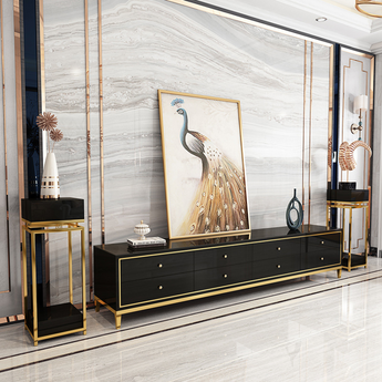 Classic Black Modern Luxury High Gloss Cabinet TV Stand Entertainment Unit