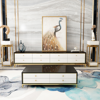 Classic Tuxedo Modern Italian Luxury High Gloss Paint Cabinet Coffee Table with Drawers