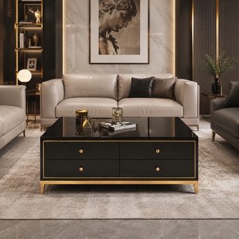 Classic Black Modern Italian Luxury High Gloss Paint Cabinet Coffee Table with Drawers