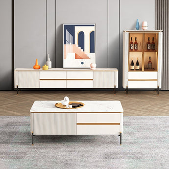 1.3M Clarins Luxury Marble Top High Gloss Paint Solid Wood Cabinet Coffee Table