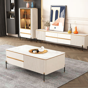 1.3M Clarins Luxury Marble Top High Gloss Paint Solid Wood Cabinet Coffee Table