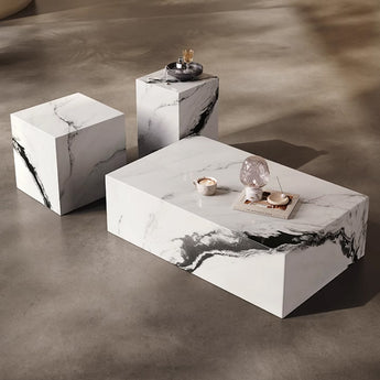 Classic Modern Luxury White Snow Marble Coffee Table Set