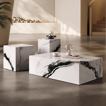 Classic Modern Luxury White Snow Marble Coffee Table Set