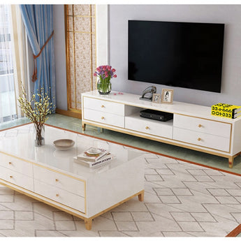 Classic White Modern Luxury High Gloss Open Cabinet TV Stand Entertainment Unit