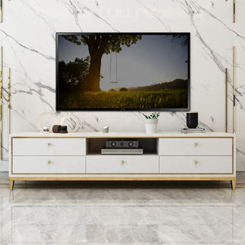 Classic White Modern Luxury High Gloss Open Cabinet TV Stand Entertainment Unit