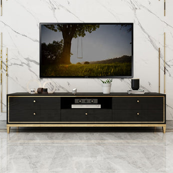Classic Black Modern Luxury High Gloss Open Cabinet TV Stand Entertainment Unit
