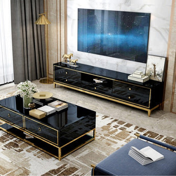 Classic Black Modern Luxury High Gloss Open Cabinet TV Stand Entertainment Unit