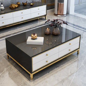 Classic Tuxedo Modern Italian Luxury High Gloss Paint Cabinet Coffee Table with Drawers