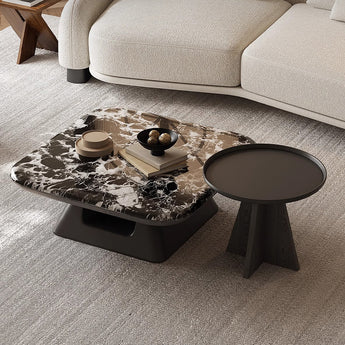 Clyde Marble Top Black Solid Wood Modern Luxury Coffee Table Set