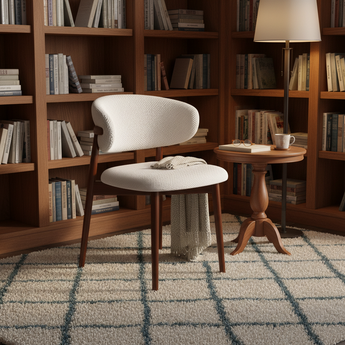 🟢 IN STOCK ANYA Linen Upholstery Solid Cocoa Walnut Wood Dining Chair – White Coconut