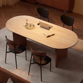 KAIA Solid Wood Sand Glazed Sintered Stone Top Dining Table - Cocoa Walnut