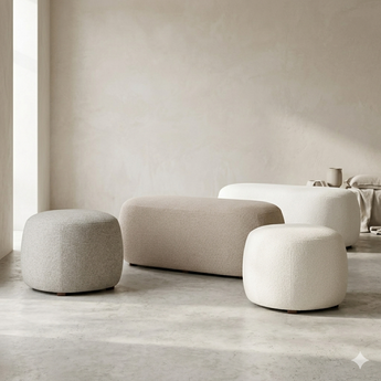Classic Pouf Bench Ottoman Fabric Upholstery - Milo Beige