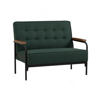 🟢 IN STOCK 1.1M DZIRE Malaysian Oak Solid Wood 2-Seater Loveseat Linen Upholstery Sofa - Emerald Pine Forest Green