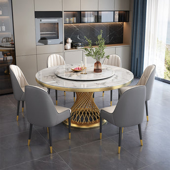 Signature Danse Solid Marble Round Dining Table with Lazy Susan