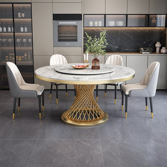 Signature Danse Solid Marble Round Dining Table with Lazy Susan