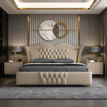 🟢 IN STOCK Dreamscape Super King Gas Lifting Modern Luxury Leather Upholstery Bedframe - Beige