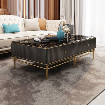Black Dunham Luxury Marble Top High Gloss Paint Solid Wood Cabinet Coffee Table