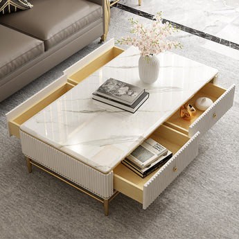 White Dunham Luxury Marble Top High Gloss Paint Solid Wood Cabinet Coffee Table