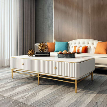 White Dunham Luxury Marble Top High Gloss Paint Solid Wood Cabinet Coffee Table