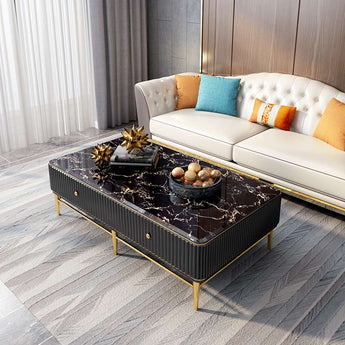 Black Dunham Luxury Marble Top High Gloss Paint Solid Wood Cabinet Coffee Table