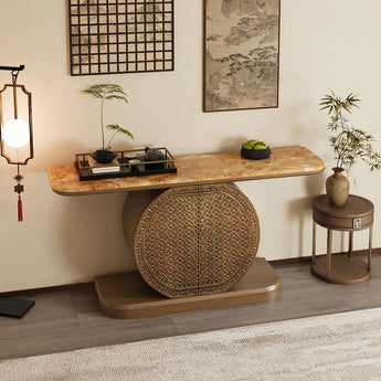 Dynasty Heritage Luxury Solid Oak Wood Marble Top Console Table