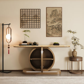 Dynasty Heritage Luxury Solid Oak Wood Marble Top Console Table